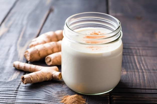 Vanille-Protein-Smoothie in einem Mason-Glas