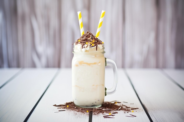 Foto vanille-shake mit schokoladen-strössel-selektiv-fokus