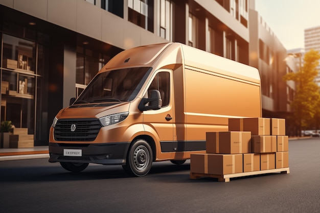 vans de serviço de entrega ou de deslocamento com caixas de papelão para conceitos de entregas e remessas logísticas