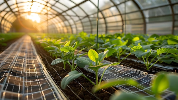 Foto vantagens do uso de energia solar para plantas de estufa ilustram os benefícios da energia solar na educação agrícola conceito energia solar horticultura em estufa agricultura sustentável