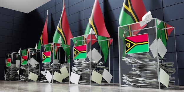 Vanuatu várias urnas e bandeiras votando conceito de eleição ilustração 3D