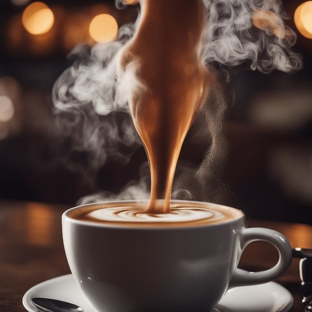 El vapor caliente que surge del café en una taza generada por la inteligencia artificial