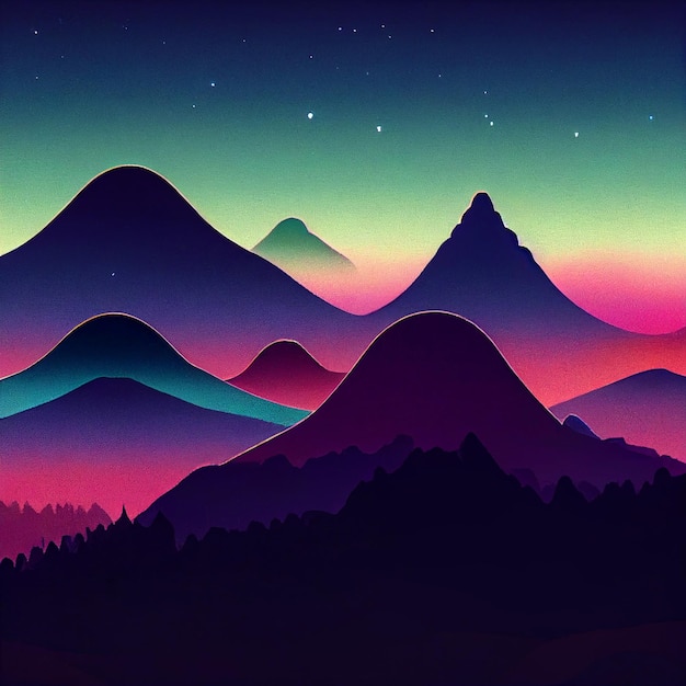 Vaporwave-Berglandschafts-Synthwave-Illustration