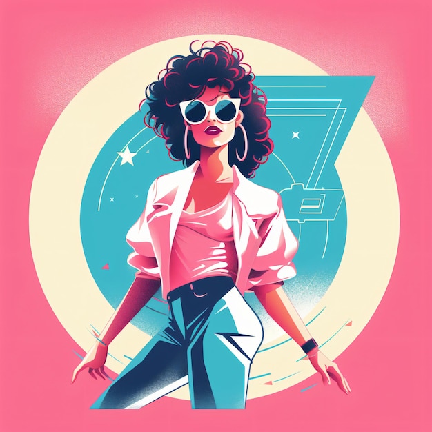 Foto vaporwave girl 80s retrato de mujer retro con gafas de sol synthwave retrowave futurewave vector