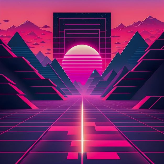 Foto vaporwave-retro-hintergrund-synthwave-illustration