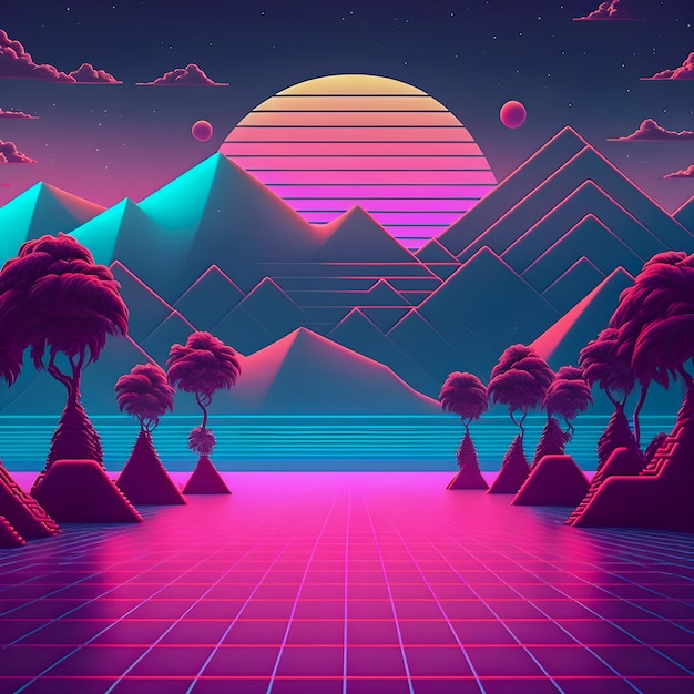 Foto vaporwave-retro-hintergrund-synthwave-illustration