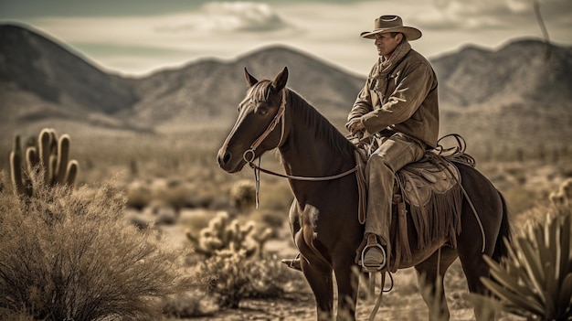 Un vaquero a caballo en el desierto