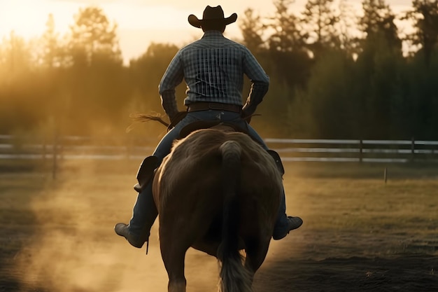 Foto vaquero a caballo lazo toro red neuronal ai generado