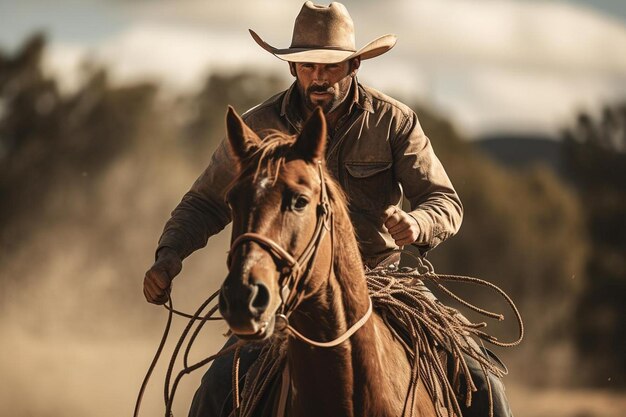 un vaquero en un caballo con un sombrero de vaquero