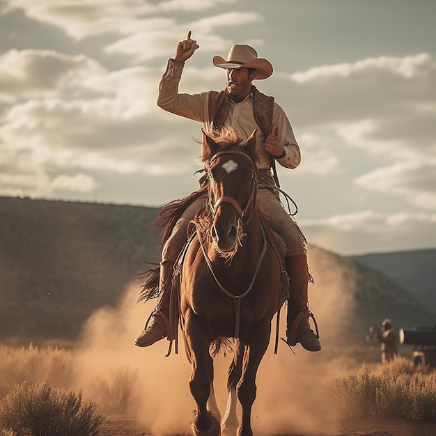 Foto un vaquero a caballo.