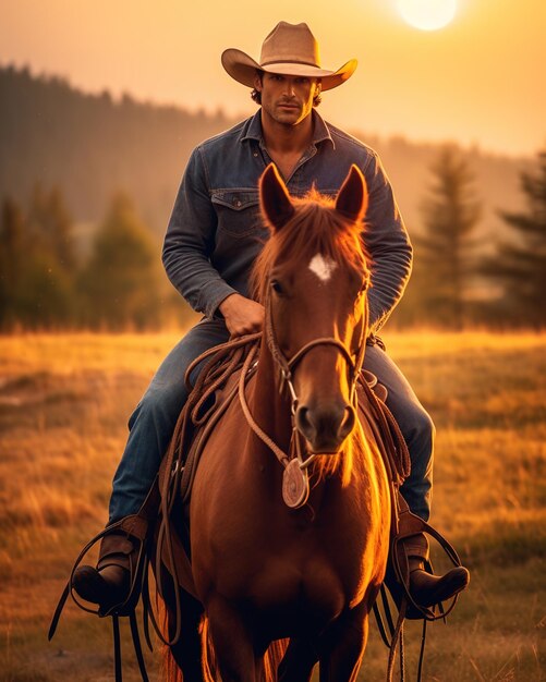 Foto un vaquero a caballo.