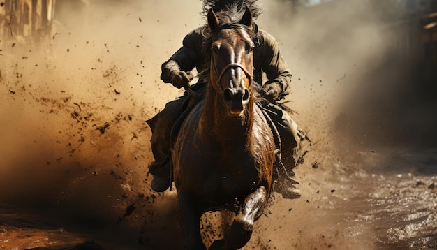 vaquero cinemático montando toro rodeo pose de equitación dinámica equilibrada y saturada detallada sharpne