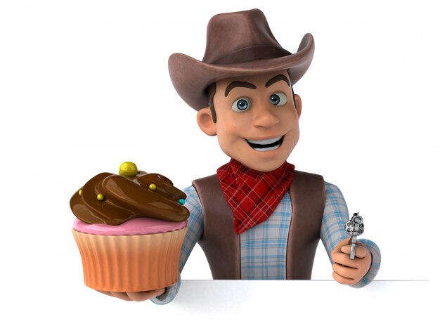 Vaquero divertido con cupcake