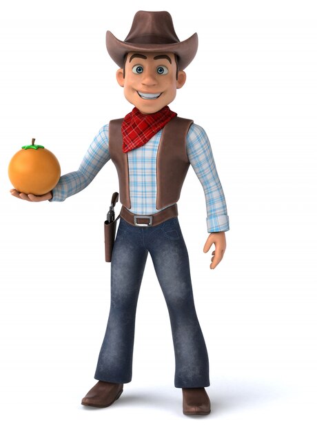 Vaquero divertido con fruta naranja