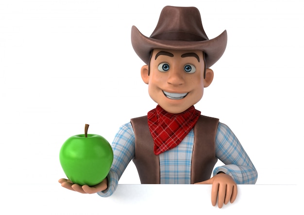 Vaquero divertido con manzana