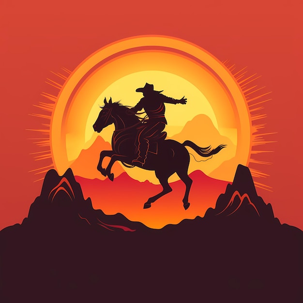 vaquero paseo caballo ilustración plana diseño de camiseta