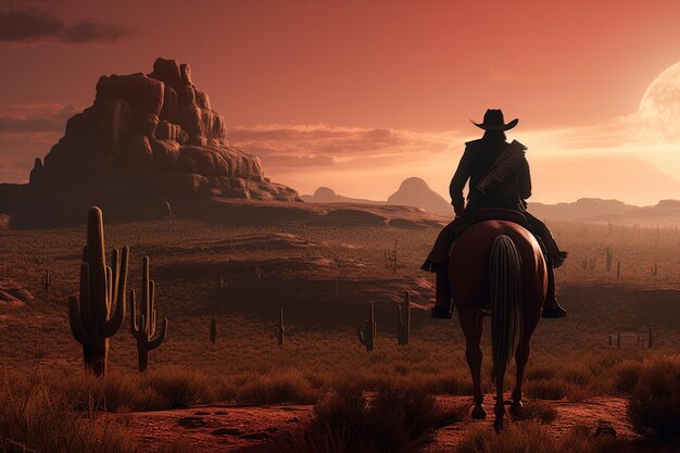 Foto un vaquero solitario apoyado en un cactus como su 00360 00