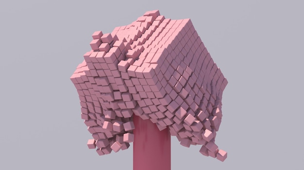 Vara rosa e cubos Fundo cinza Ilustração abstrata 3d render