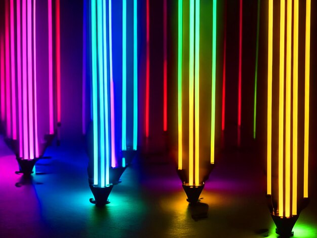 Foto varia las luces con colores fuertes en rgb con electrificación efecto de neón electrónico descarga de imagen 4k