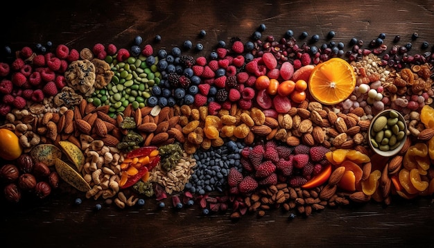 Variación de bayas y frutos secos de colección de refrigerios saludables generada por IA
