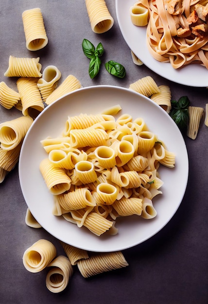 Variación de pasta en plato blanco