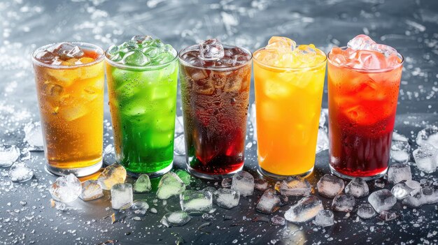 Foto varias bebidas presentadas en hielo triturado que ofrecen una selección fresca y acogedora para cualquier ocasión