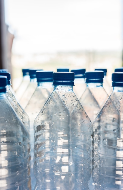 Foto varias botellas de plástico listas para ser recicladas.