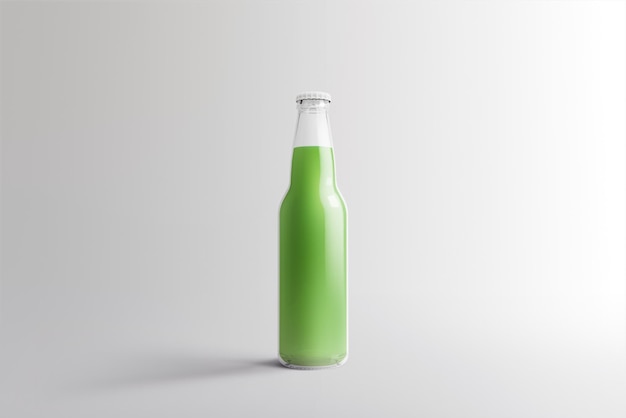 Varias botellas de soda de frutas bebida no alcohólica con gotas de agua aisladas en la representación 3d de fondo blanco adecuada para su proyecto de diseño