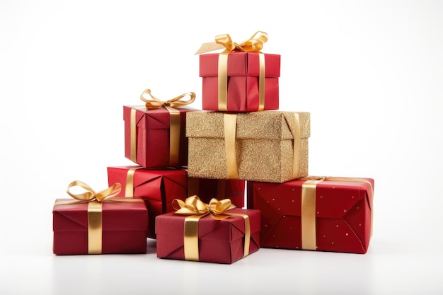 Varias cajas de regalo para Navidad sobre un fondo blanco