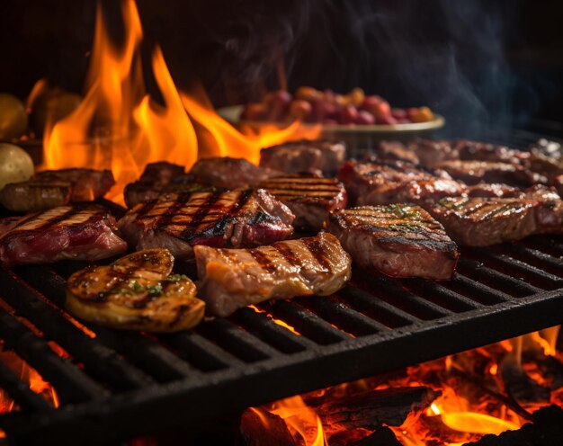 Foto várias carnes na grelha