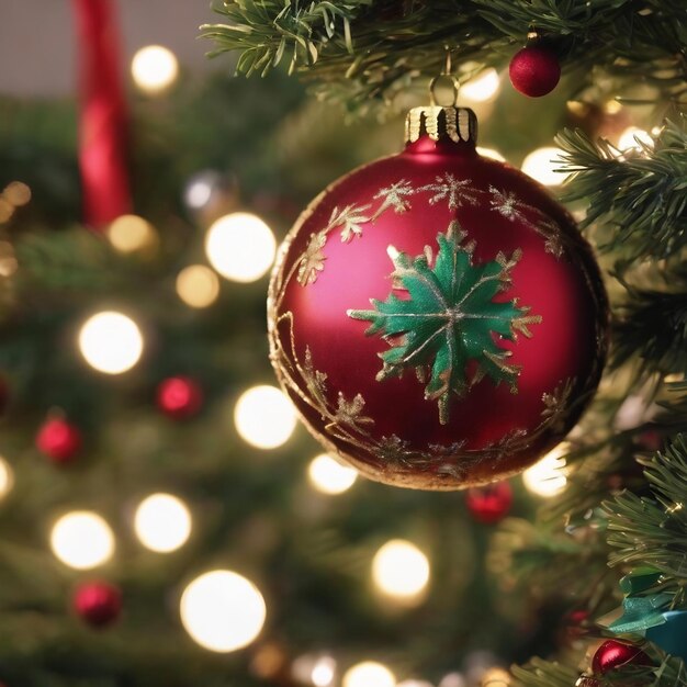 Varias decoraciones en el árbol de Navidad