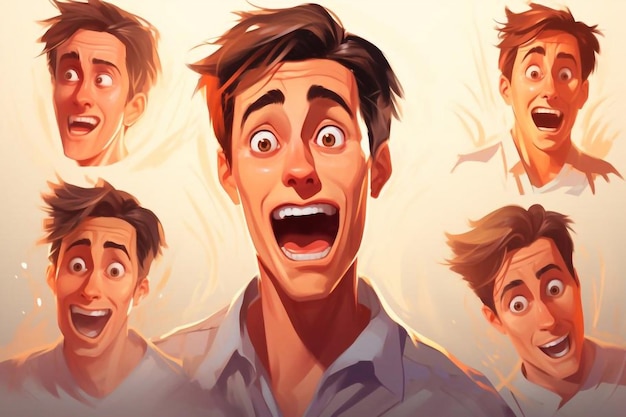 Varias emociones y expresiones faciales de una persona Ilustración vectorial de conceptos psicológicos