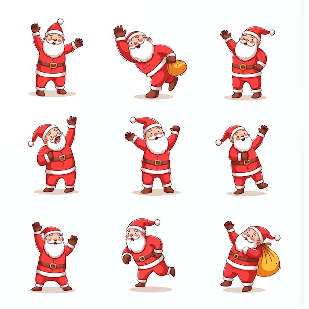 Varias figuras de Papá Noel con poses animadas