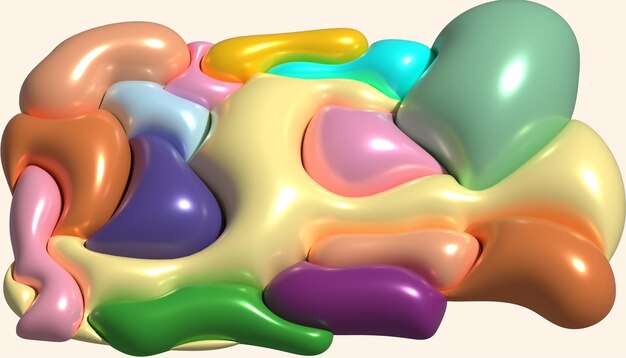 Varias figuras volumétricas con una superficie lisa y brillante Ilustración de representación 3D