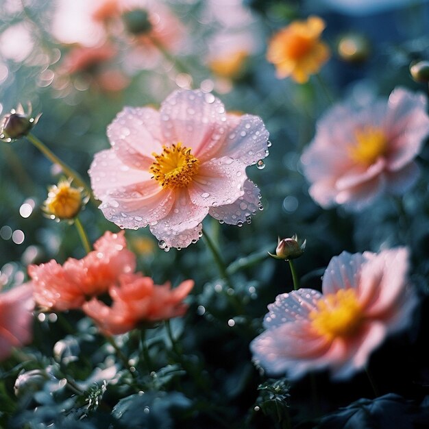 Varias flores silvestres de colores vibrantes minimalistas sesión de fotos realista