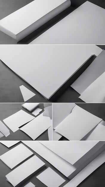 Várias folhas retangulares de modelos de papel de diferentes tamanhos para impressão de publicidade na rede social
