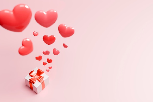 Varias formas de corazón para transmitir el amor con su corazón para un feliz Día de San Valentín 3d renderización