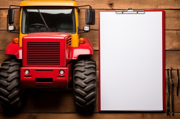 Varias herramientas y el cuaderno en blanco sobre un fondo de madera