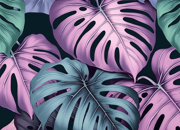 Varias hojas de monstera moradas