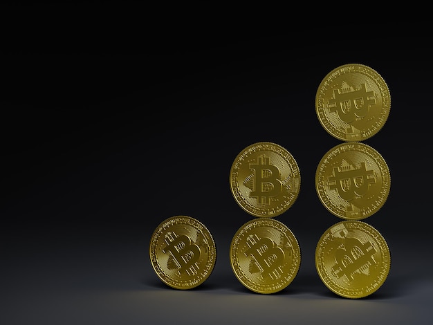 Varias monedas de bitcoin dispuestas en una formación triangular