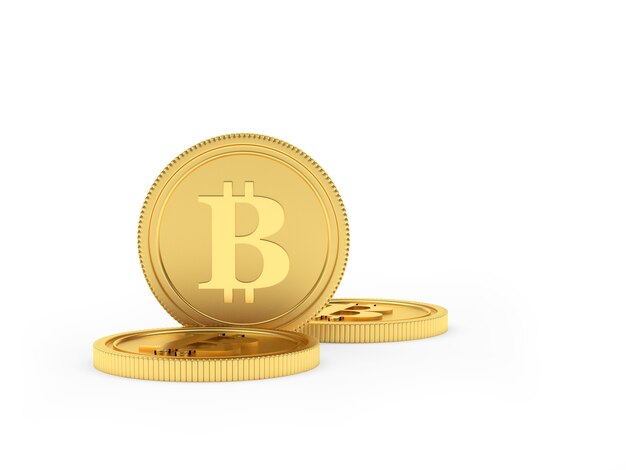 Varias monedas bitcoin de oro