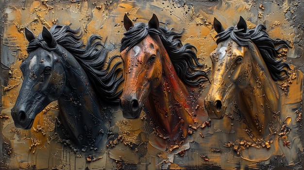 Foto varias pinturas modernas elementos metálicos abstractos texturas fondos animales caballos