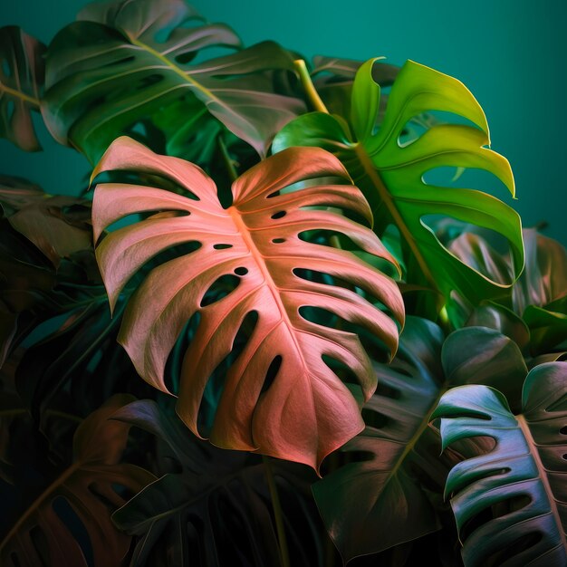 varias plantas tropicales Monstera Albo en un lugar húmedo y sombreado Concepto de botánica y naturaleza tropical Imagen creada con IA