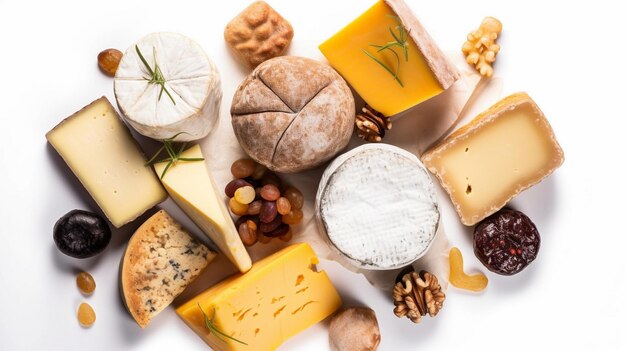 Várias porções de queijo francês isoladas