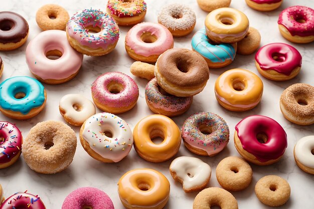 Varias rosquillas sobre un fondo blanco