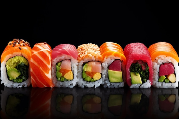 Varias selecciones de rollos de sushi