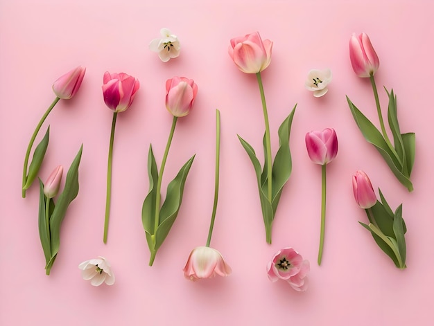 Várias tulipas cor-de-rosa em fundo rosa cartão postal cartão postal cinematográfico de alta resolução