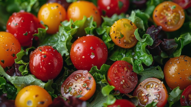 Varias variedades de tomates de cerca