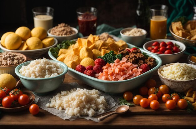 Foto variedad de alimentos congelados en la mesa