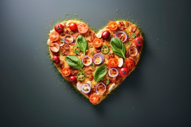 variedad de alimentos dispuestos en forma de corazón para las vacaciones del Día de San Valentín el 14 de febrero
